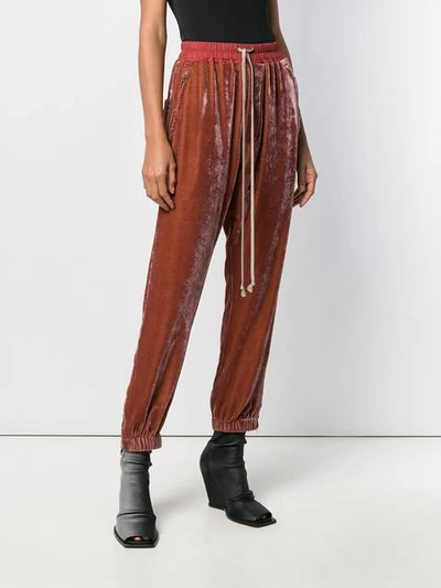 Shop Rick Owens Drawstring Velour Track Pants In Red