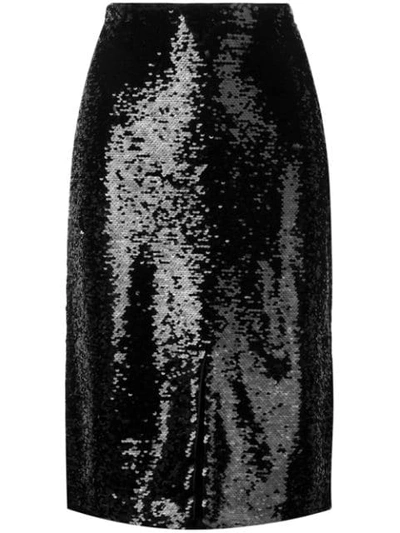 Shop Ganni Sequined Pencil Skirt In Black