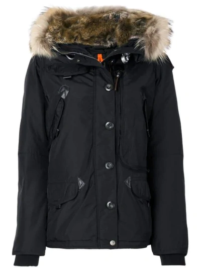 Shop Parajumpers Faux Fur Trim Hooded Coat In Black