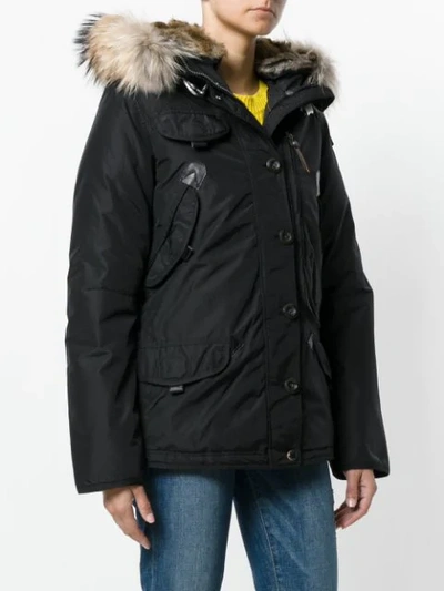 Shop Parajumpers Faux Fur Trim Hooded Coat In Black