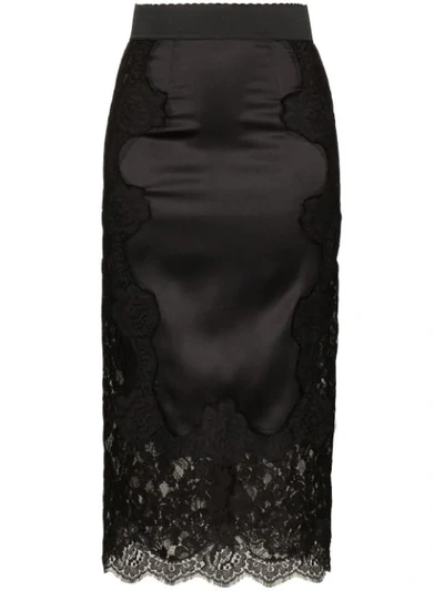 Shop Dolce & Gabbana High Waisted Lace Detail Skirt In Black