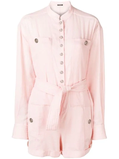 Shop Balmain Belted-waist Playsuit In Pink