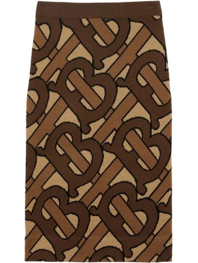 Shop Burberry Monogram Intarsia Wool Pencil Skirt In Brown