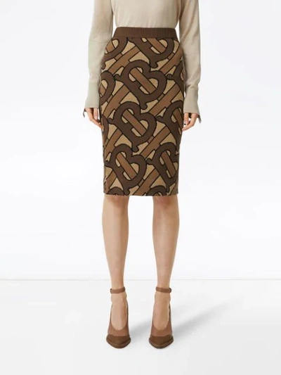 Shop Burberry Monogram Intarsia Wool Pencil Skirt In Brown