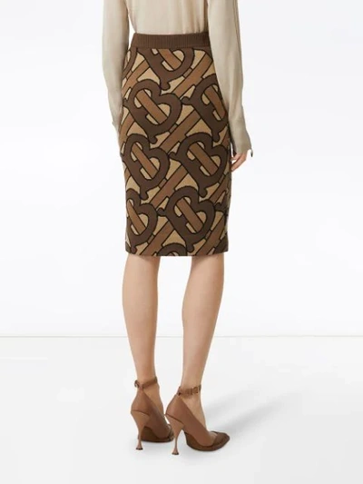 Shop Burberry Monogram Intarsia Wool Pencil Skirt In Brown