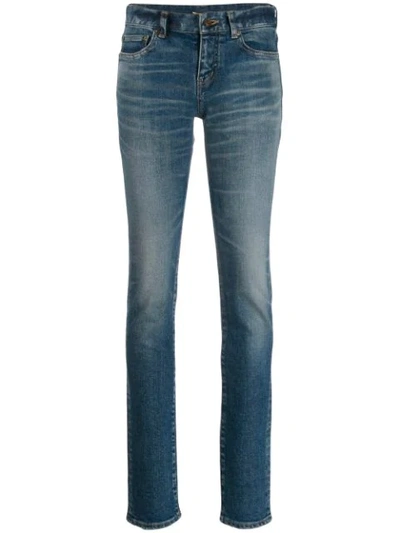 Shop Saint Laurent Ausgeblichene Skinny-jeans In Blue