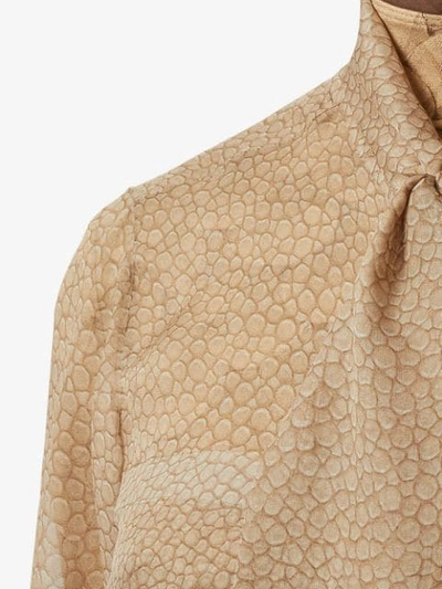 Shop Burberry Fish-scale Print Silk Oversized Pussy-bow Blouse In Neutrals