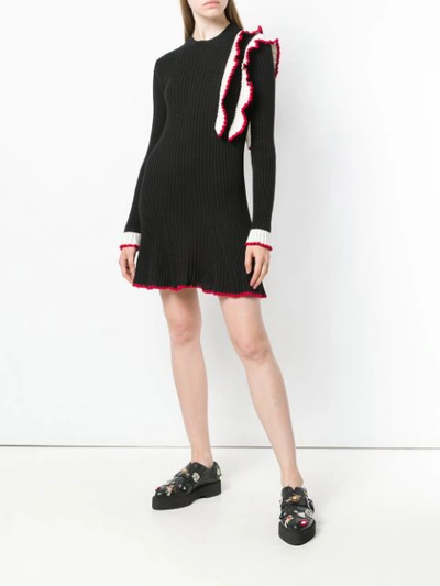 Shop Msgm Frill-trim Sweater Dress In Black