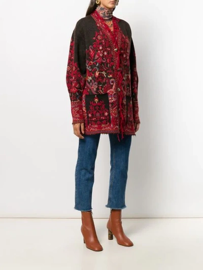 Shop Etro Patterned Knit Cardigan In Red