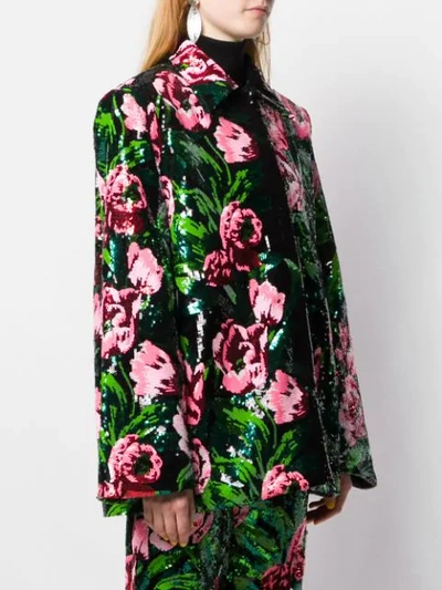 Shop Richard Quinn Sequin Rose Single-breasted Jacket In Green
