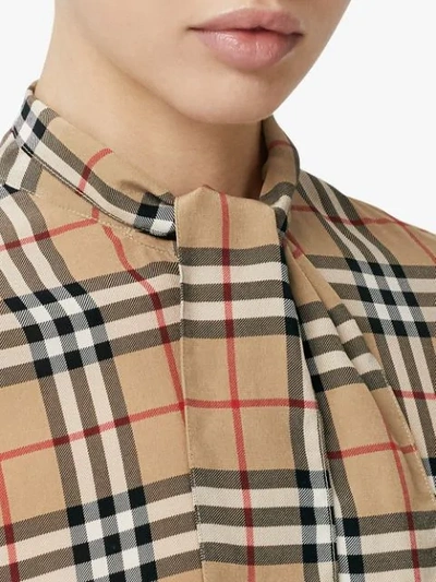 Shop Burberry Vintage Check Silk Tie-neck Shirt In Neutrals
