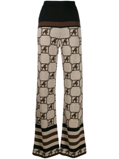 Shop Alberta Ferretti Geometric Pattern Knitted Trousers In Brown