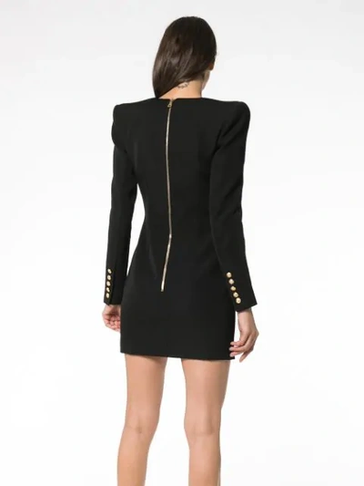 Shop Balmain Plunge Neck Button Dress In Black