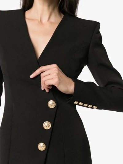 Shop Balmain Plunge Neck Button Dress In Black