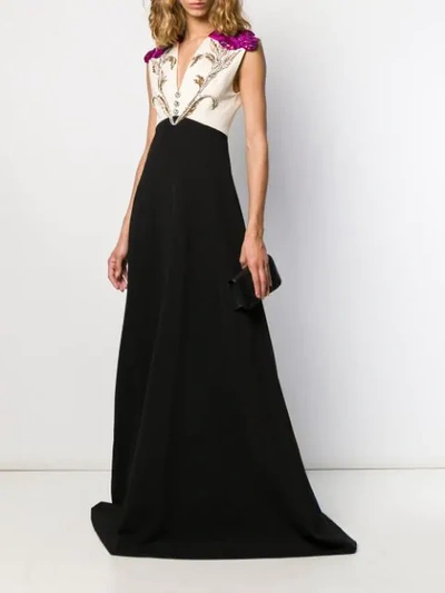 Shop Gucci Floral Appliqué Evening Dress In Black