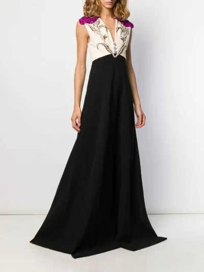 Shop Gucci Floral Appliqué Evening Dress In Black