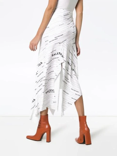 Shop Balenciaga Asymmetric Stretch Logo Skirt In White