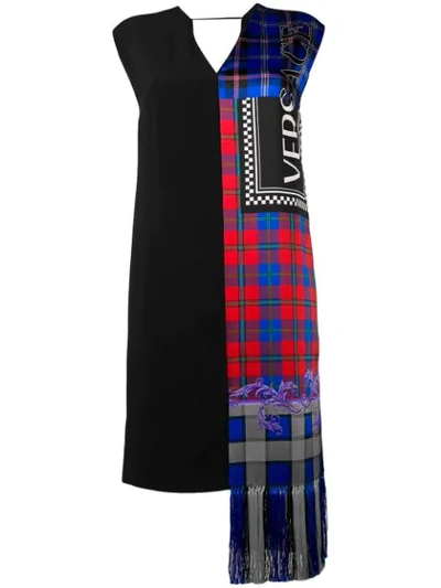 Shop Versace Checked Scarf In Black