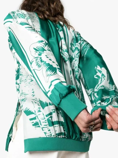 Shop Aessai Silk Printed Funnel Neck Top In Green