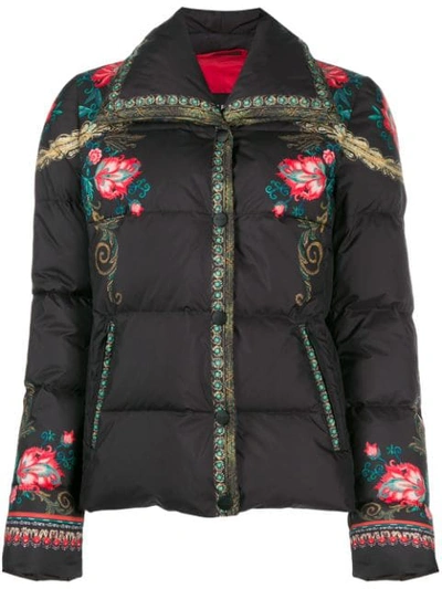 Shop Etro Floral Padded Jacket In Black