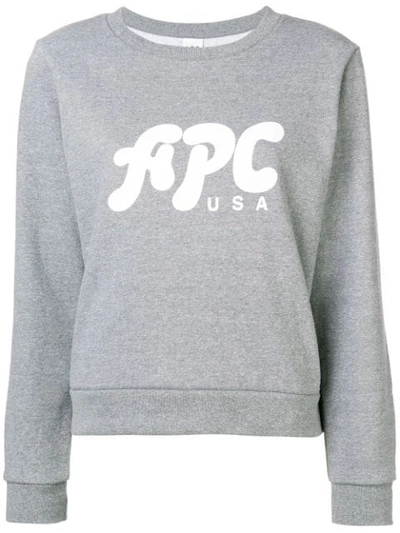 Shop Apc Logo Print Jersey Sweater In Grey