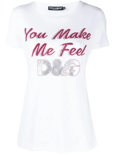 Shop Dolce & Gabbana Glitter-slogan T-shirt In White