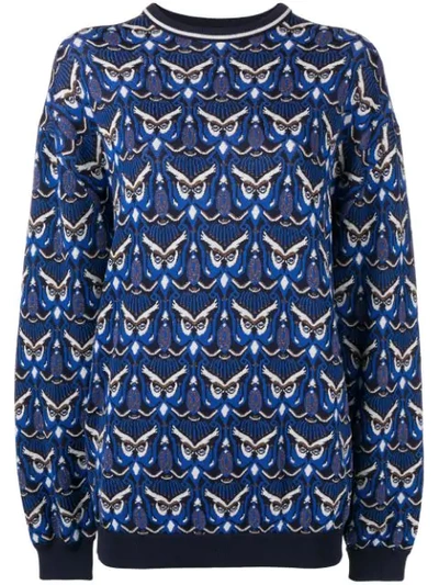 Shop Chloé Oversized Owl Knit Sweater In 4za Multicolor Blue 1