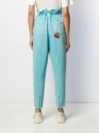 Shop Gucci High Waisted Tapered Jeans In 4048 Light Blue/multicolor