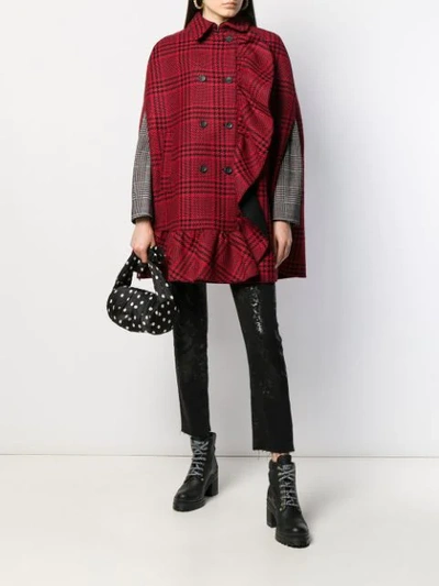 Shop Red Valentino Checked Double-breasted Cape In Red