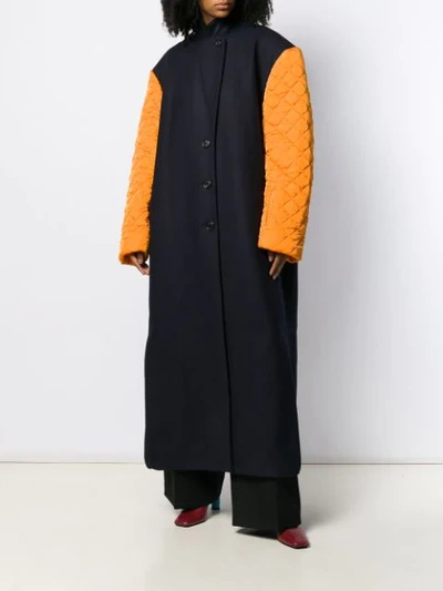 Shop Nina Ricci Contrasting Sleeve Coat In Blue
