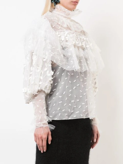 Shop Rodarte High Neck Ruffle Blouse - White