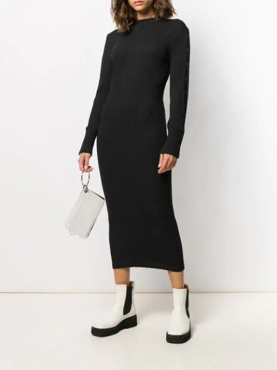 Shop Courrèges Snap Button Ribbed Dress In Black