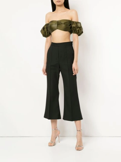 Shop Bevza Gathered Off-the-shoulder Cropped Top - Green