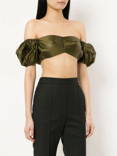 Shop Bevza Gathered Off-the-shoulder Cropped Top - Green