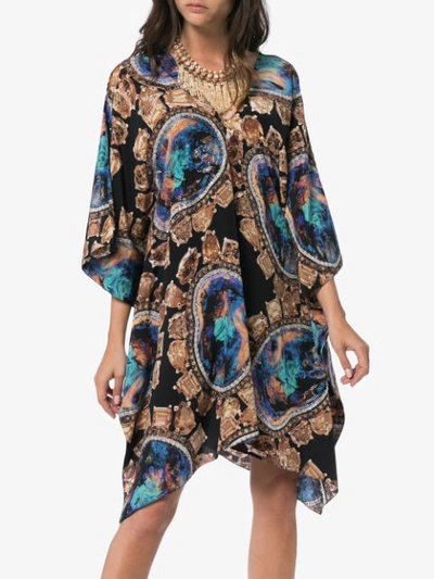 Shop Kimberly Mcdonald V-neck Print Crystal Silk Kaftan Dress - Multicoloured
