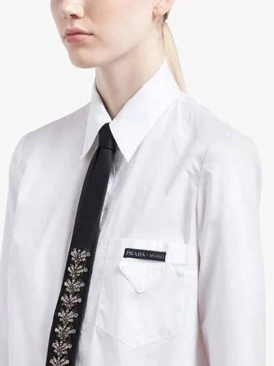Shop Prada Crystal Embellished Tie Shirt In White ,black