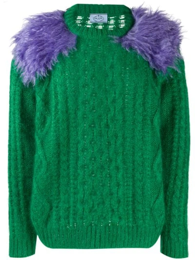 Shop Prada Faux Fur Detail Jumper In Green