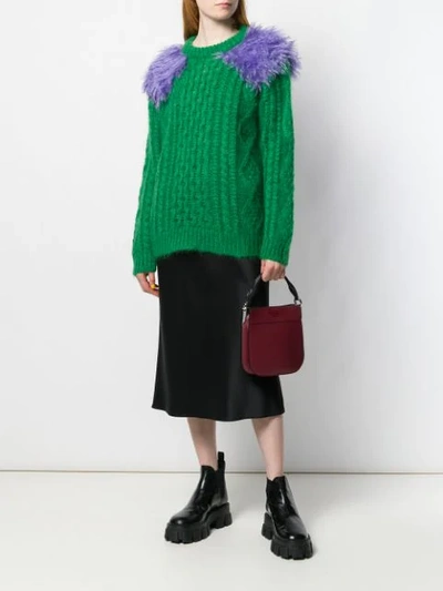 Shop Prada Faux Fur Detail Jumper In Green