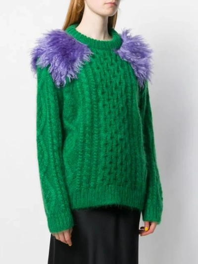 Shop Prada Faux Fur Detail Jumper In Green