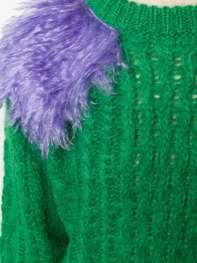 Shop Prada Faux Fur Detail Jumper In Green