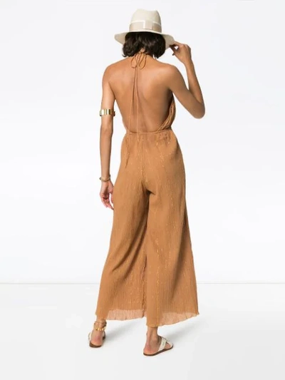 Shop A Peace Treaty Sola Halterneck Lurex Cotton Blend Jumpsuit - Yellow