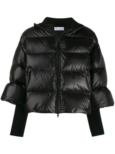 Shop Red Valentino Red(v) Cropped Puffer Jacket In Black