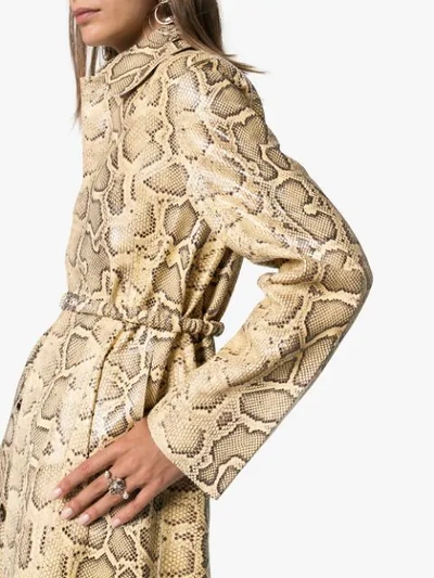Shop Bottega Veneta Python-print Belted Coat In Neutrals