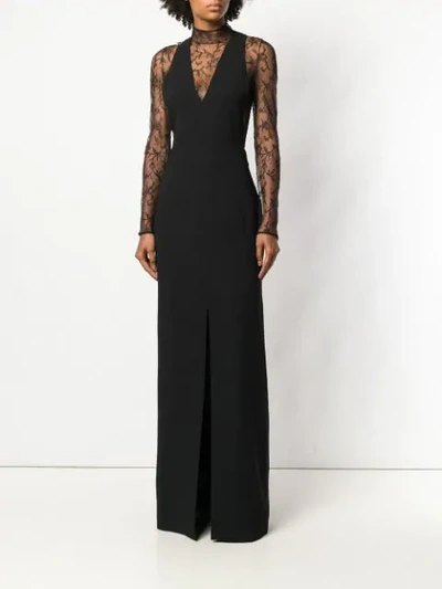 Shop Givenchy Long Sleeved Lace Dress In Black