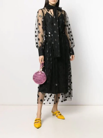 Shop Msgm Polka Dot Pussy Bow Dress In 99 Black