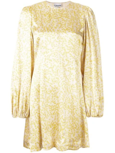 Shop Ganni Floral Print Mini Dress In Yellow