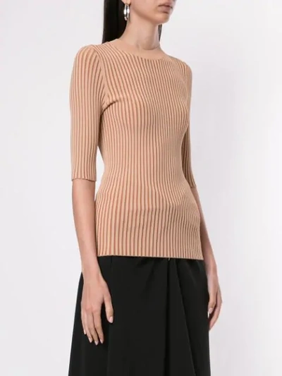 Shop Dion Lee Ribbed Knit Fitted Top In Brown