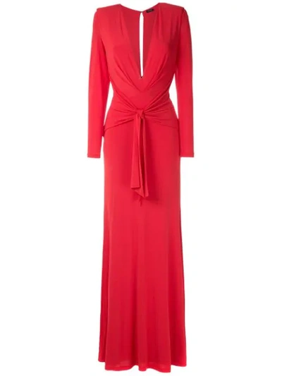 Shop Tufi Duek Front Knot Draped Gown In Red