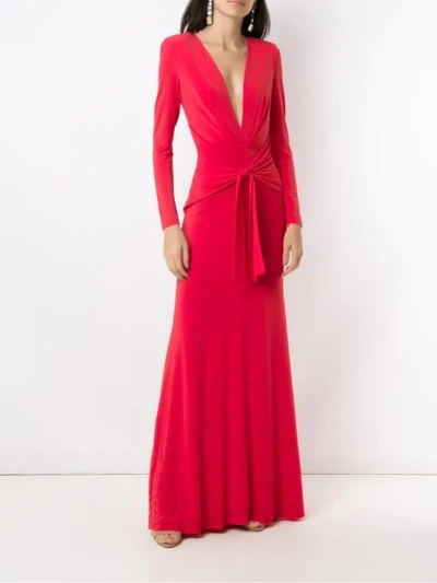 Shop Tufi Duek Front Knot Draped Gown In Red
