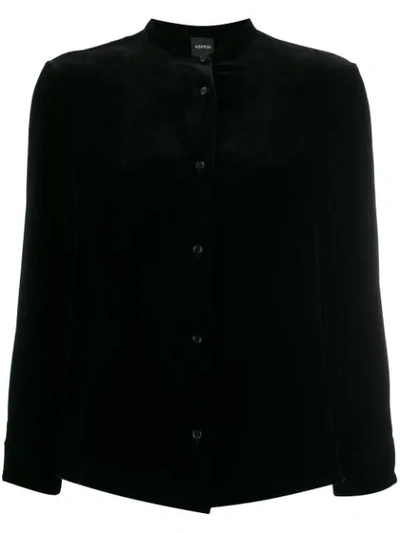 Shop Aspesi Long Sleeved Velvet Blouse In Black